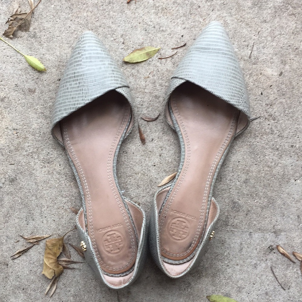 Authentic Tory Burch D’orsay gray pointed flats